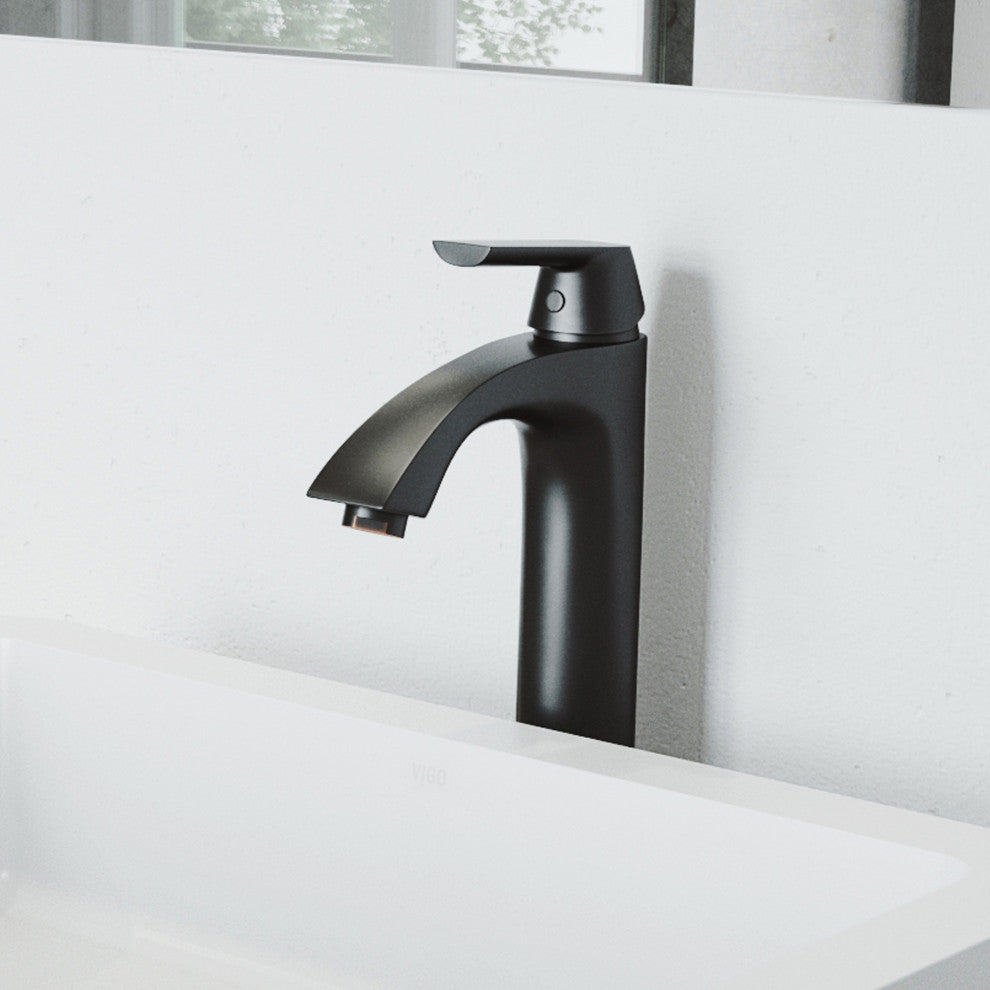 VIGO Linus 12" H Single Handle Single Hole Bathroom Vessel Faucet, Matte Black