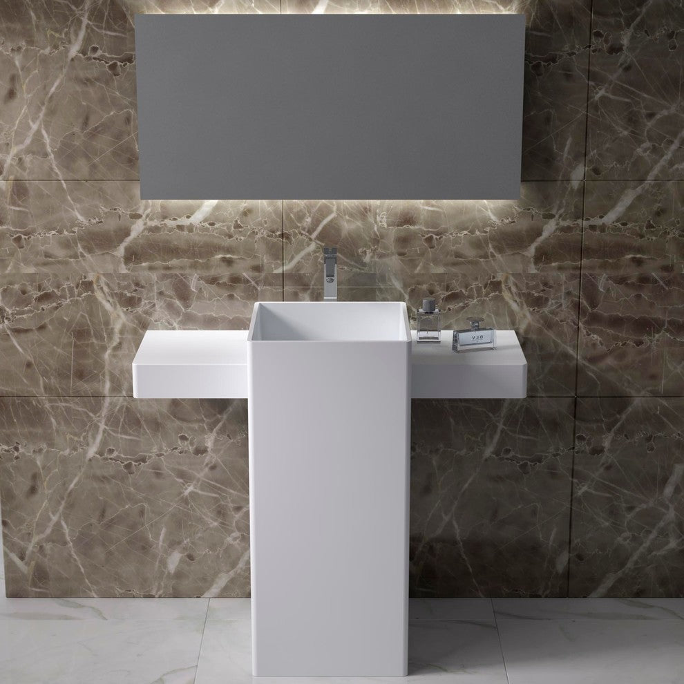 ADM Rectangular Freestanding Pedestal Sink, White, 40", Glossy White