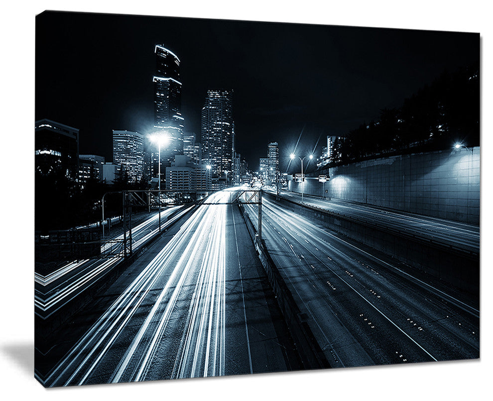 "Illuminated Traffic Trail in Downtown Seattle" Art, 40"x30"