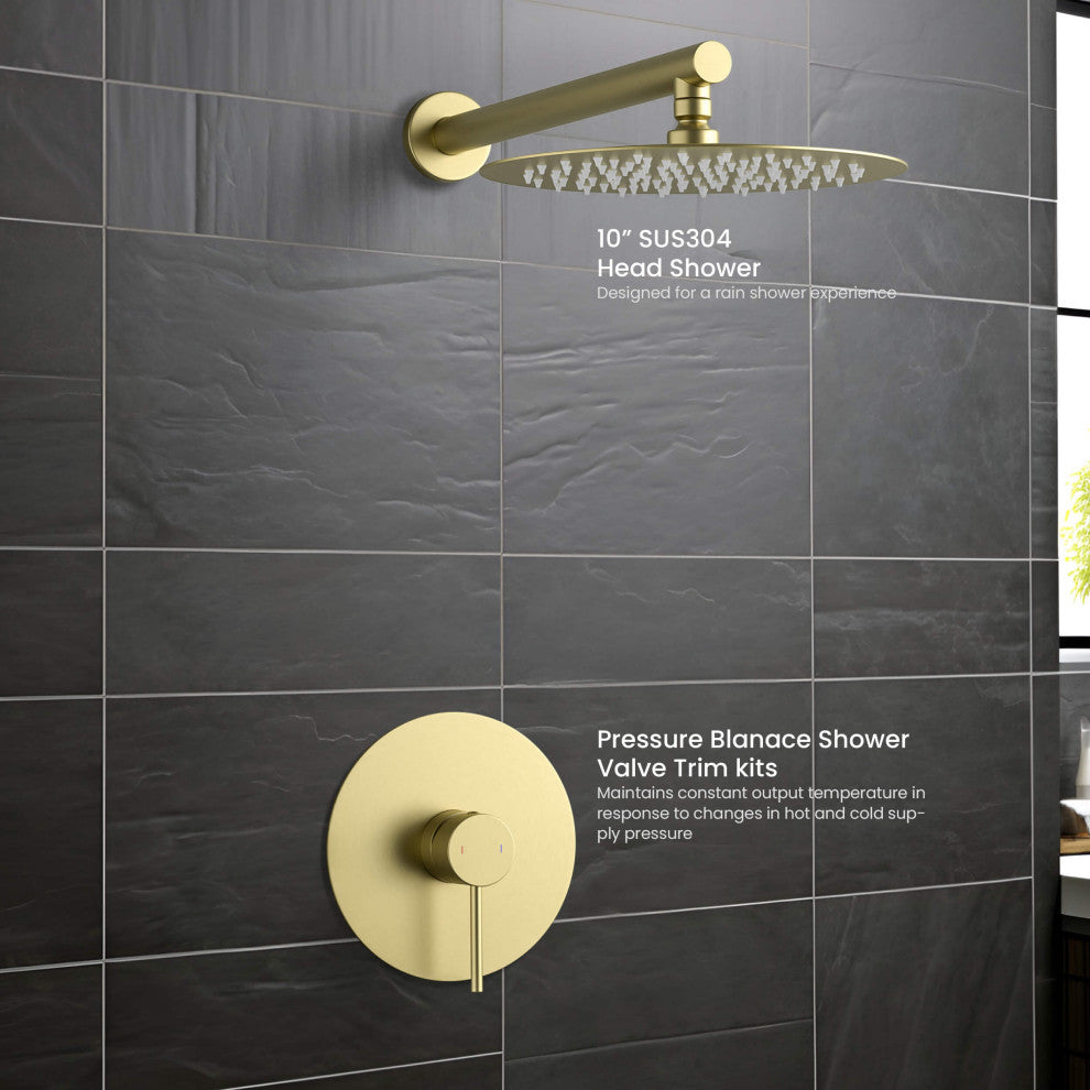 Circular Single Function Shower System, Rough, Valve, Brushed Gold