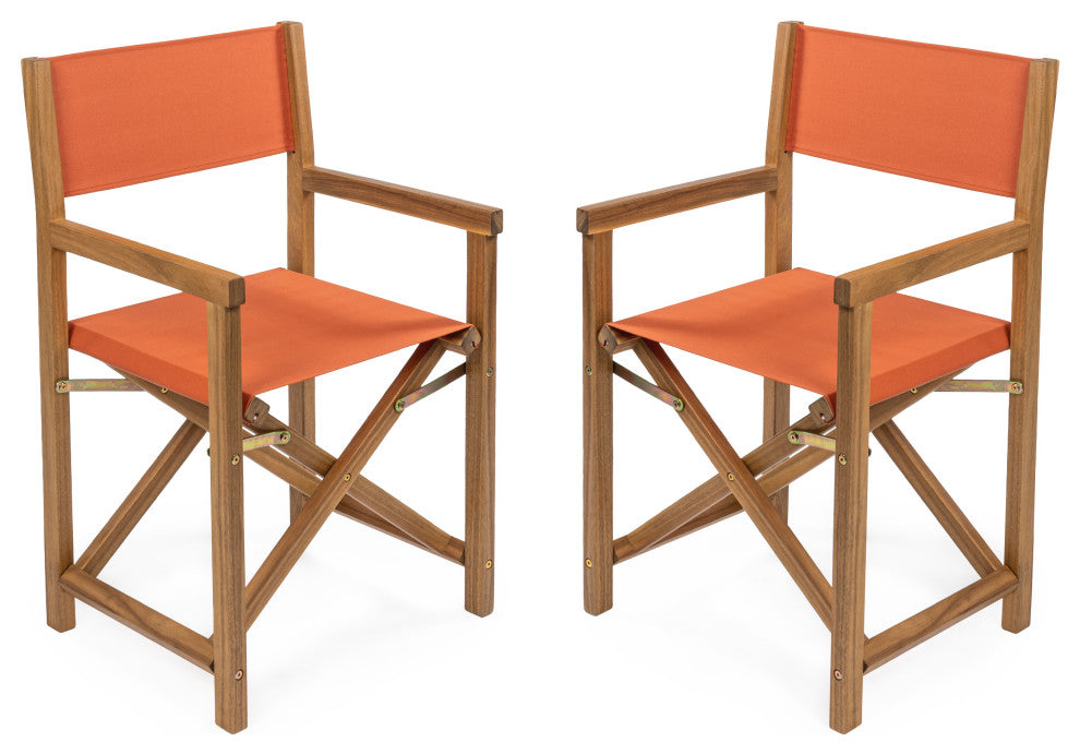 Classic Vintage Outdoor Acacia Wood Folding Director Chair, Canvas Seat, Set 2