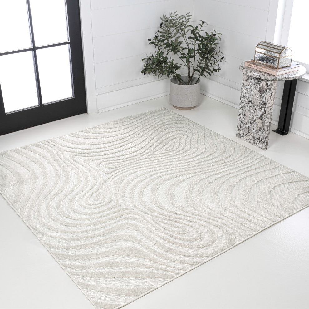 Maribo High-Low Abstract Groovy Striped Indoor/Outdoor Area Rug