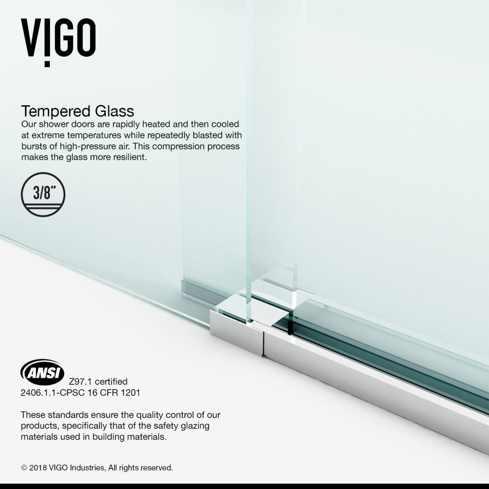 VIGO Luca 56" to 60" W x 58" H Frameless Sliding Tub Door, Chrome, Clear Glass