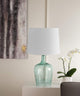 19"h Artisanal Hand-Blown Aqua Green Sea Glass Coastal Style Table Lamp, White L