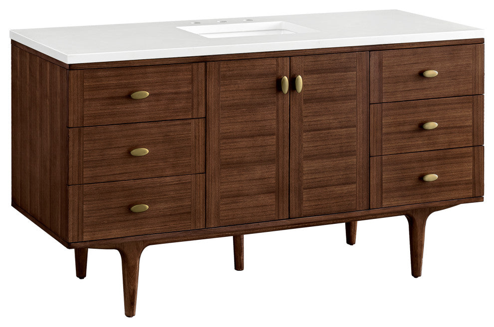 Amberly 30" Single Vanity, Mid-Century Walnut, 72", White Zeus, Three-Hole