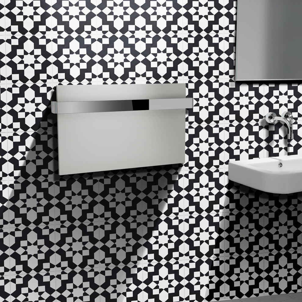 8"x8" Affos Handmade Cement Tile, White,Black, Set of 12