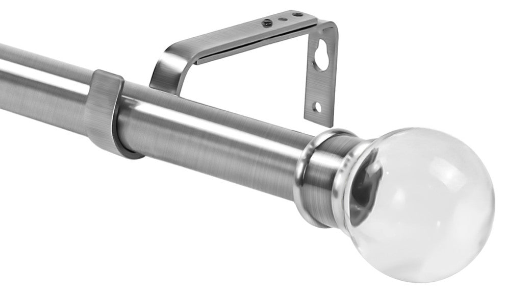 1" Crystal Ball Drapery Curtain Rod, Brushed Steel, 28"-48"