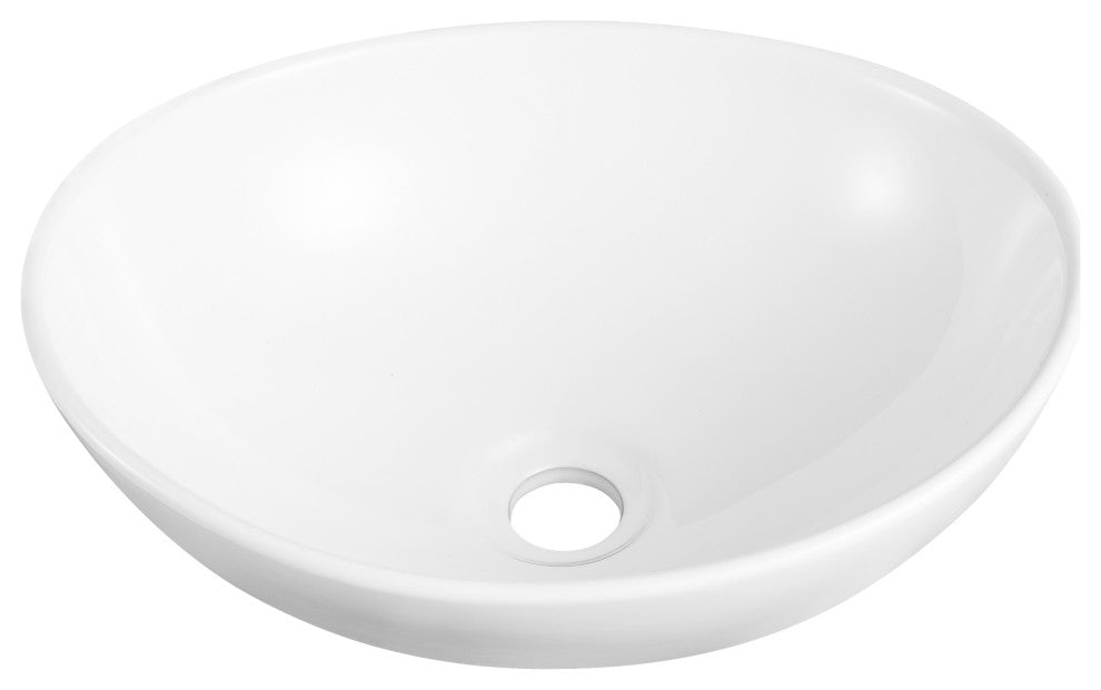 16" x 13" Oval White Ceramic Modern Egg Shape Above Counter Bathroom Vessel Sink