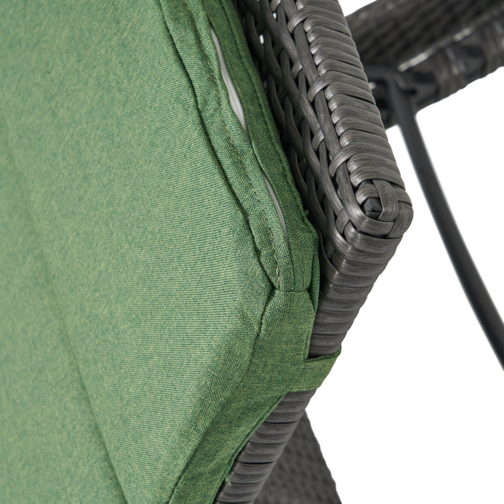 GDF Studio Nassau Outdoor Gray Wicker Chaise Lounge, Jungle Green Cushion