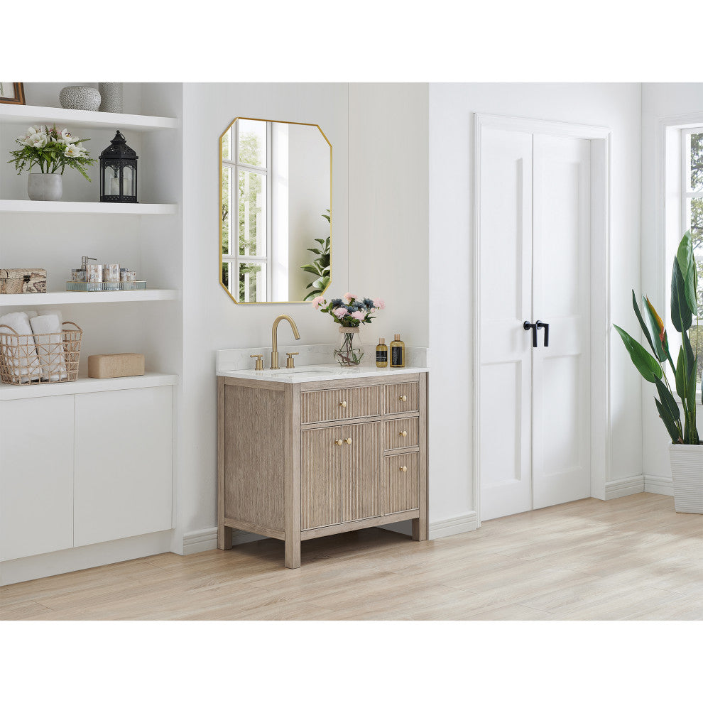 Allure Octagon Framed Bathroom Wall Mirror, Brushed Gold, 36"