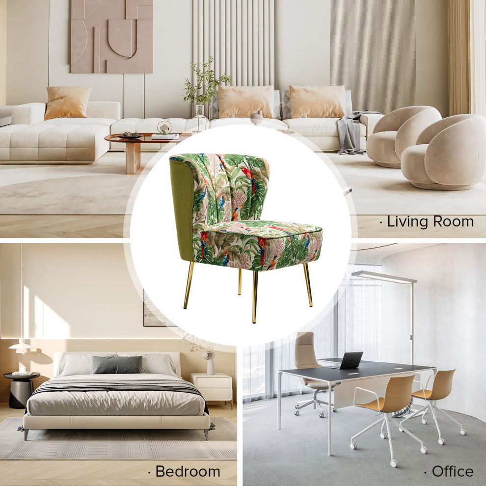 Accent Side Chair With Tufted Back, Green