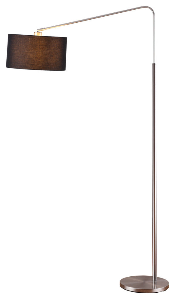 64" Medium Arch Brushed Steel Telescope Reach Floor Lamp, Black Shade