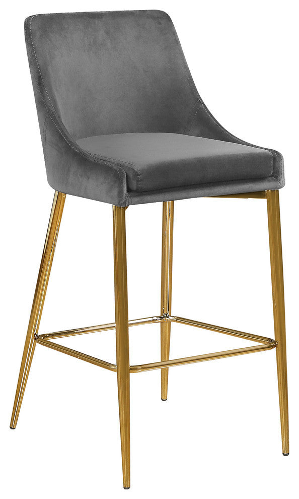 Karina Velvet Stool (Set of 2), Gray, Gold Base