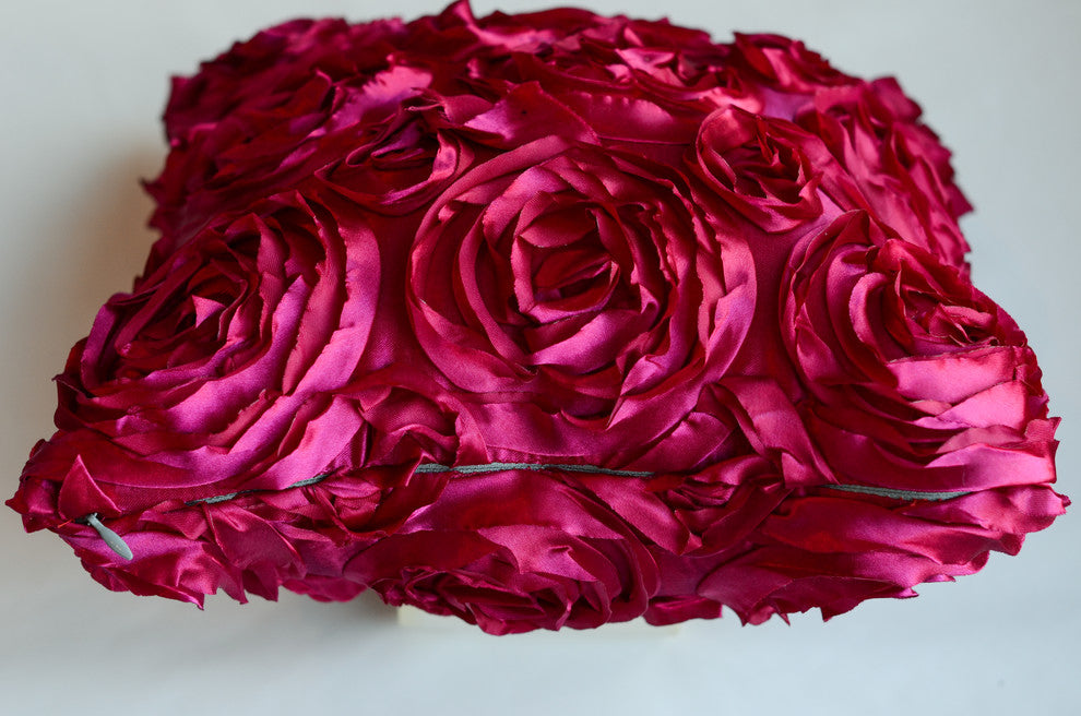 Textured Rose Pillow, Fushia, 18"x18", Without Insert
