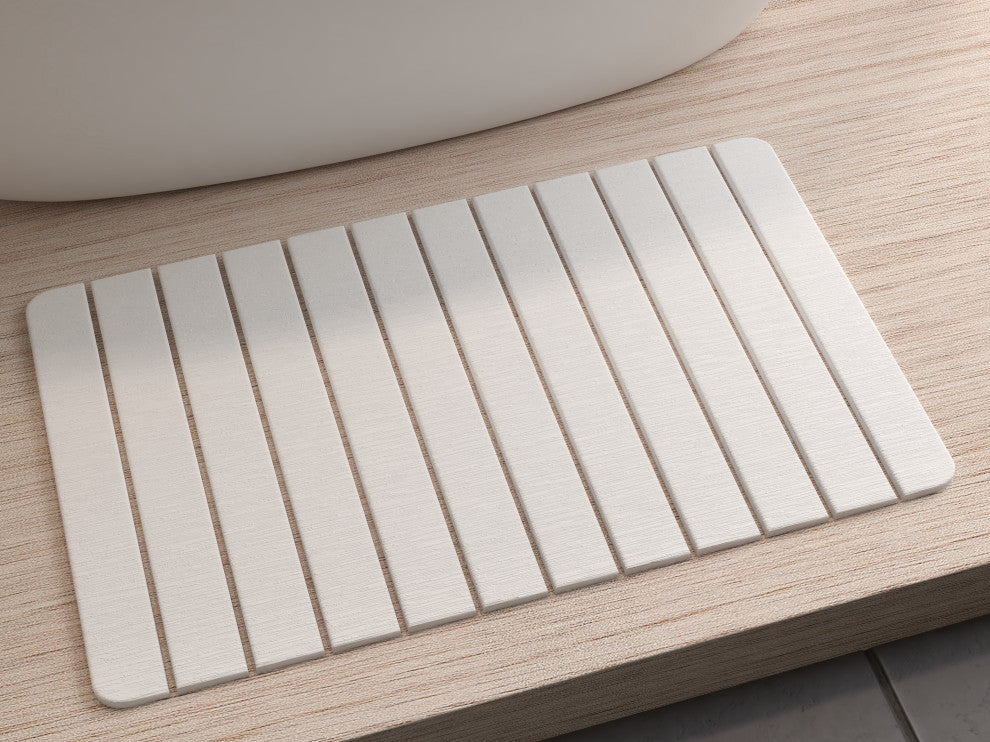 CastelloUSA Diatomite Quick-Dry Stone Bath Mat, 34"x21", Large, White