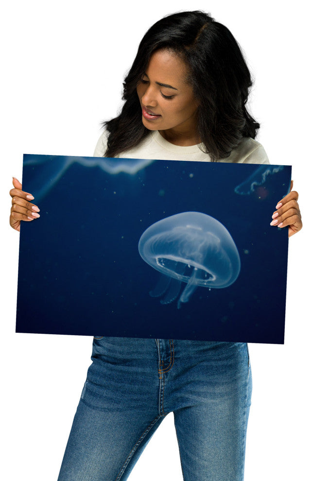 Small Blue Jellyfish Underwater Wildlife Photography Unframed Wall Art Print, 12" X 18"