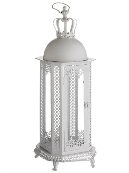 Crown Top Floral Glass Candle Lantern, 30"
