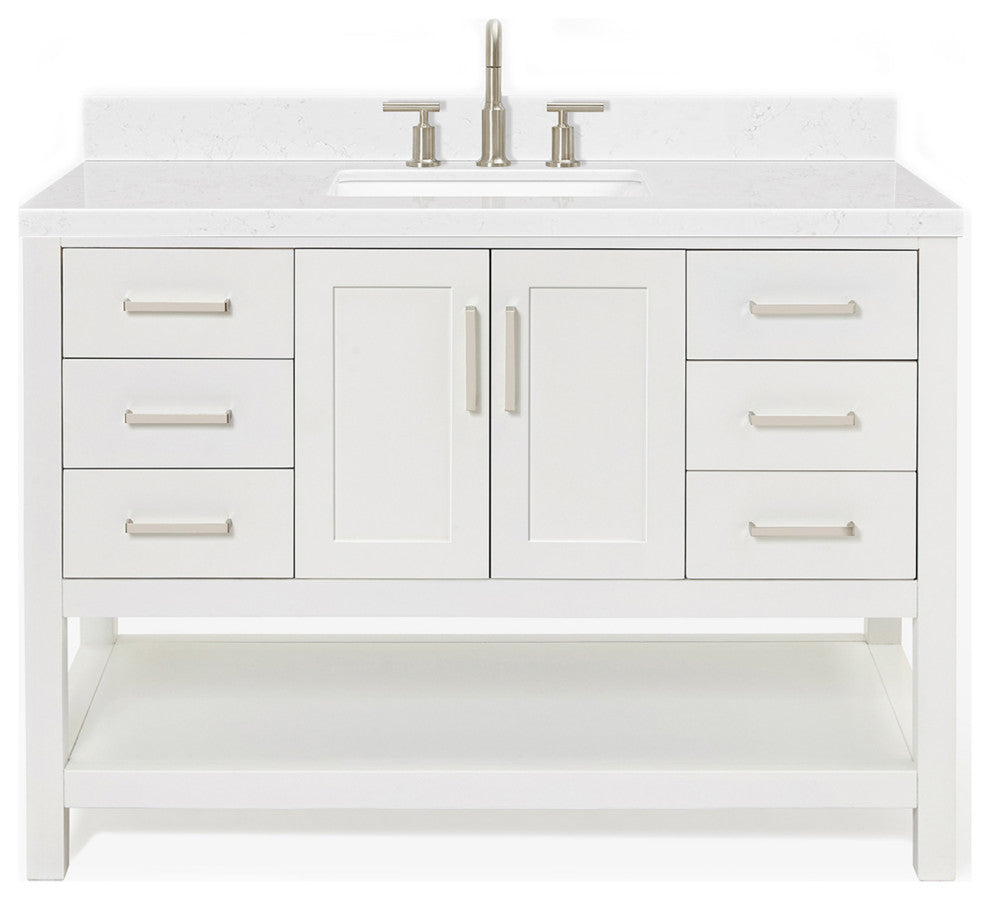 Ariel Magnolia 48" Single Rectangle Sink Vanity, Carrara Quartz, White