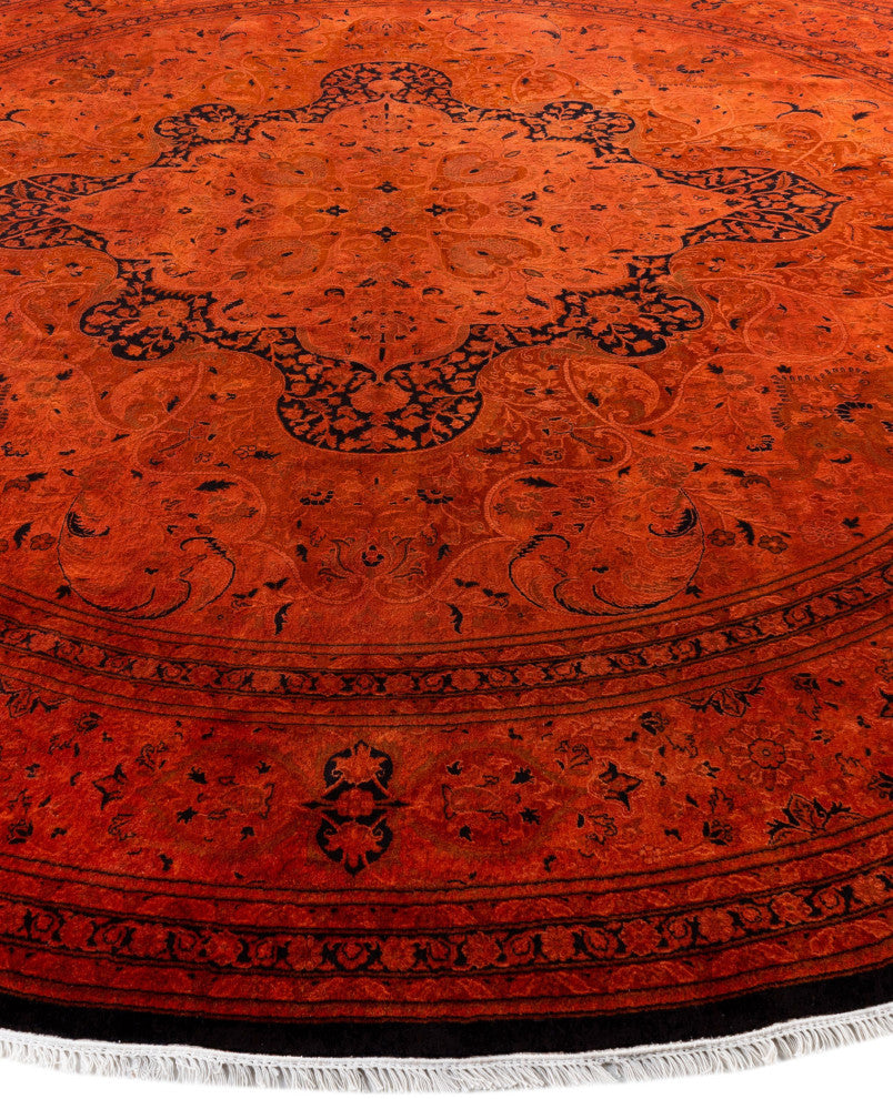 Overdyed One-of-a-Kind Hand-Knotted Area Rug Orange, 12' 1" x 12' 1"