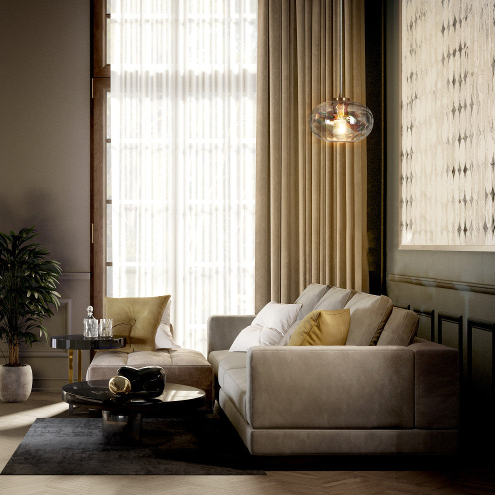 LNC Chrysaorican 1-Light 6" Modern Iridescent Glass Kitchen Island Light, Brass