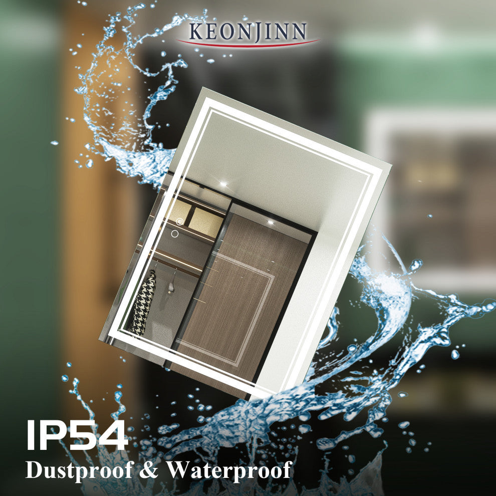 LED Bathroom Mirror, Anti-Fog Memory Dimmable IP54 Waterproof, 48"x36"