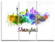 "Shanghai Skyline" Glossy Metal Wall Art, 3 Panels, 36"x28"