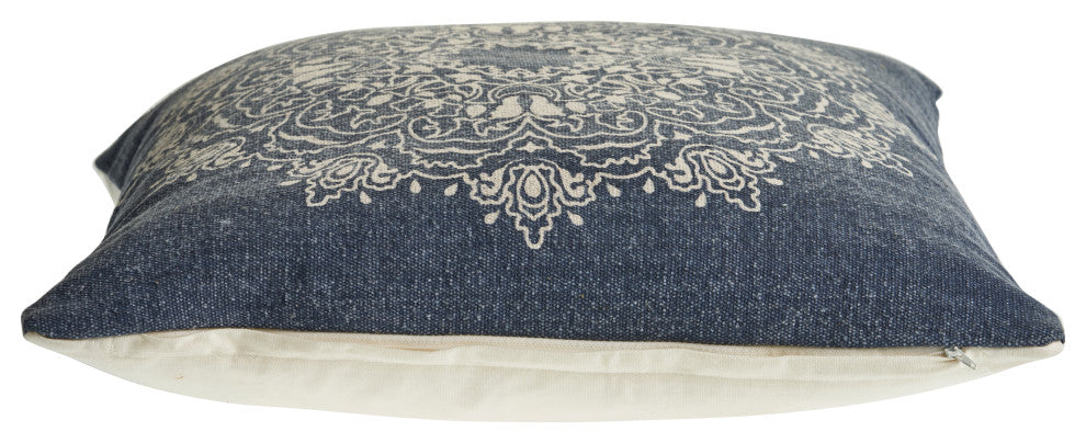 Intricate Medallion Cotton Throw Pillow, Navy