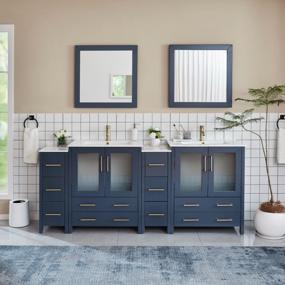 Vanity Art Vanity Set With Ceramic Top, 84", Blue