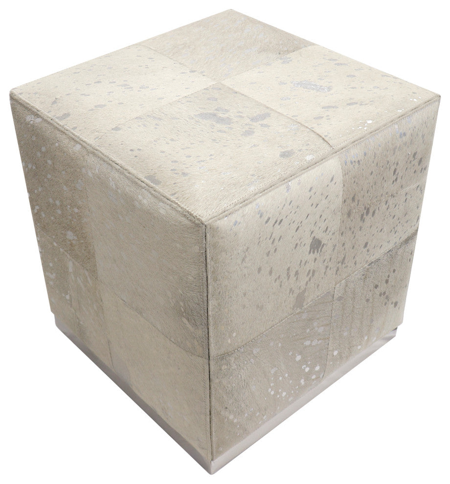 Pasargad Home Safari Cowhide Upholstered Ottoman With Steel Base