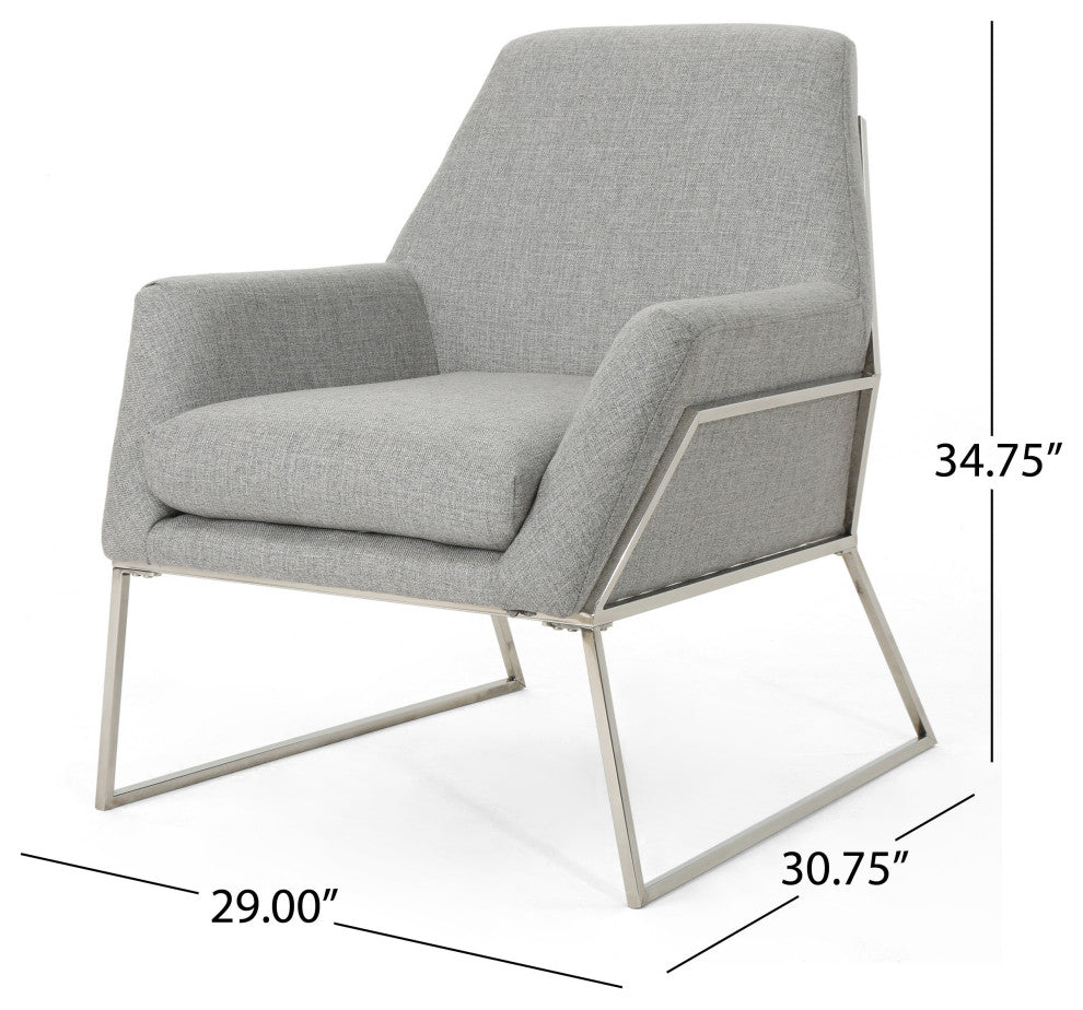GDF Studio Zach Modern Fabric Armchair With Stainless Steel Frame, Gray