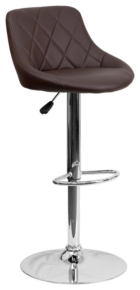 Contemporary Brown Vinyl Bucket Seat Adjustable Barstool With Chrome Base