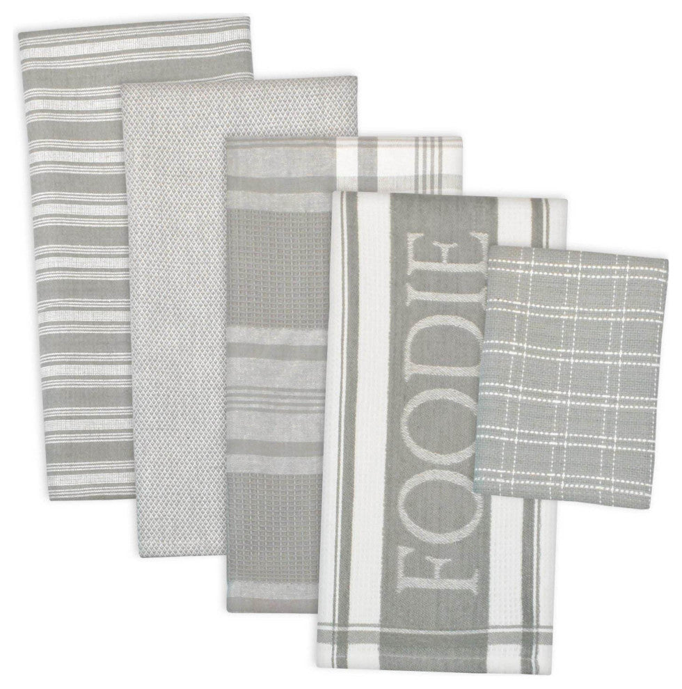 DII Assorted Light Gray Foodie Dishtowel & Dishcloth (Set of 5)