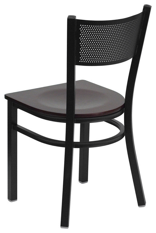 Dyersburg Metal Chair Black Grid Back, Mahogany Wood Seat