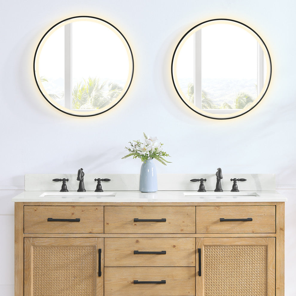 Arbios Quartz Stone Vanity Top in Calacatta White, Calacatta White, 60", 8 Inch Widespread