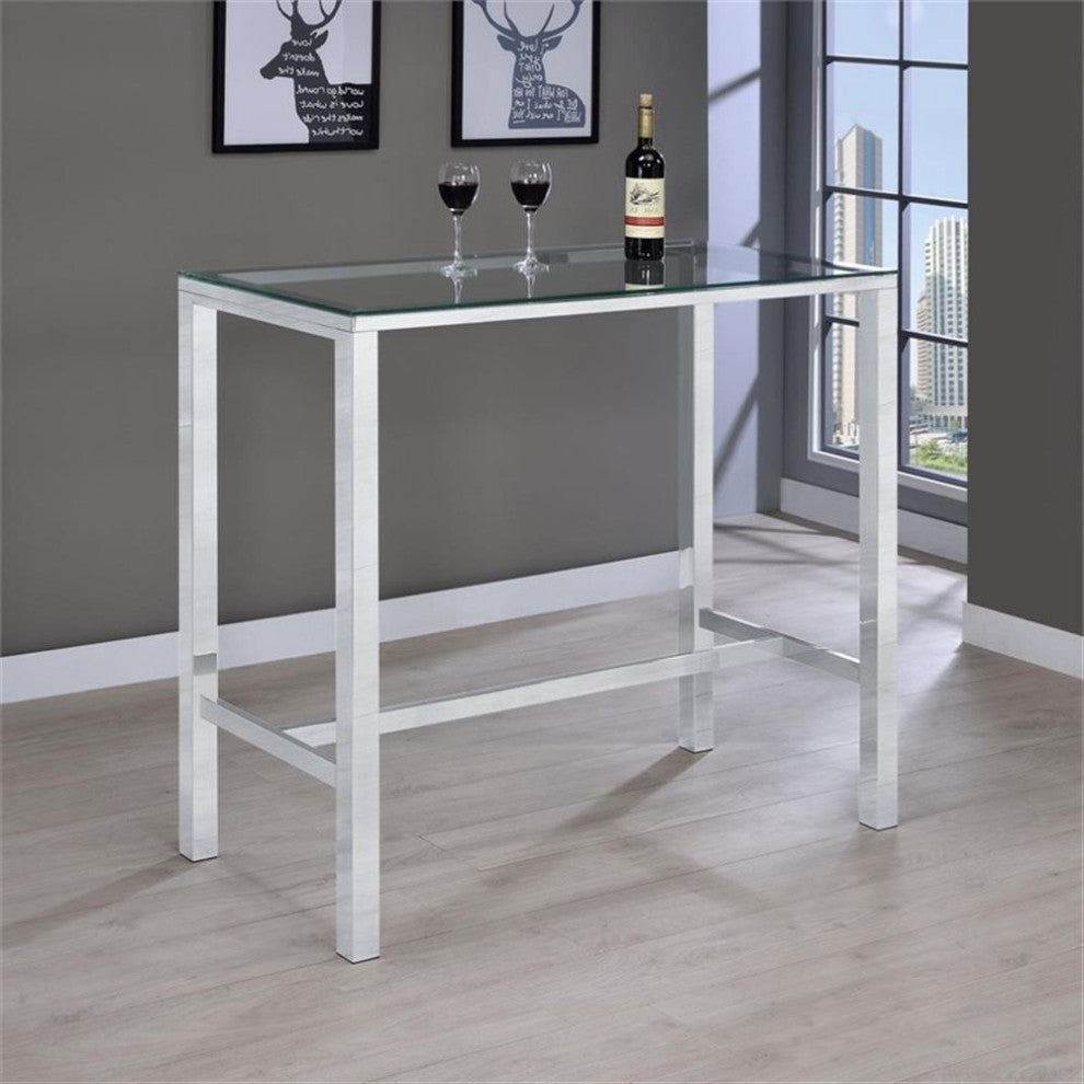 Coaster Contemporary Rectangular Glass Top Pub Table in Clear