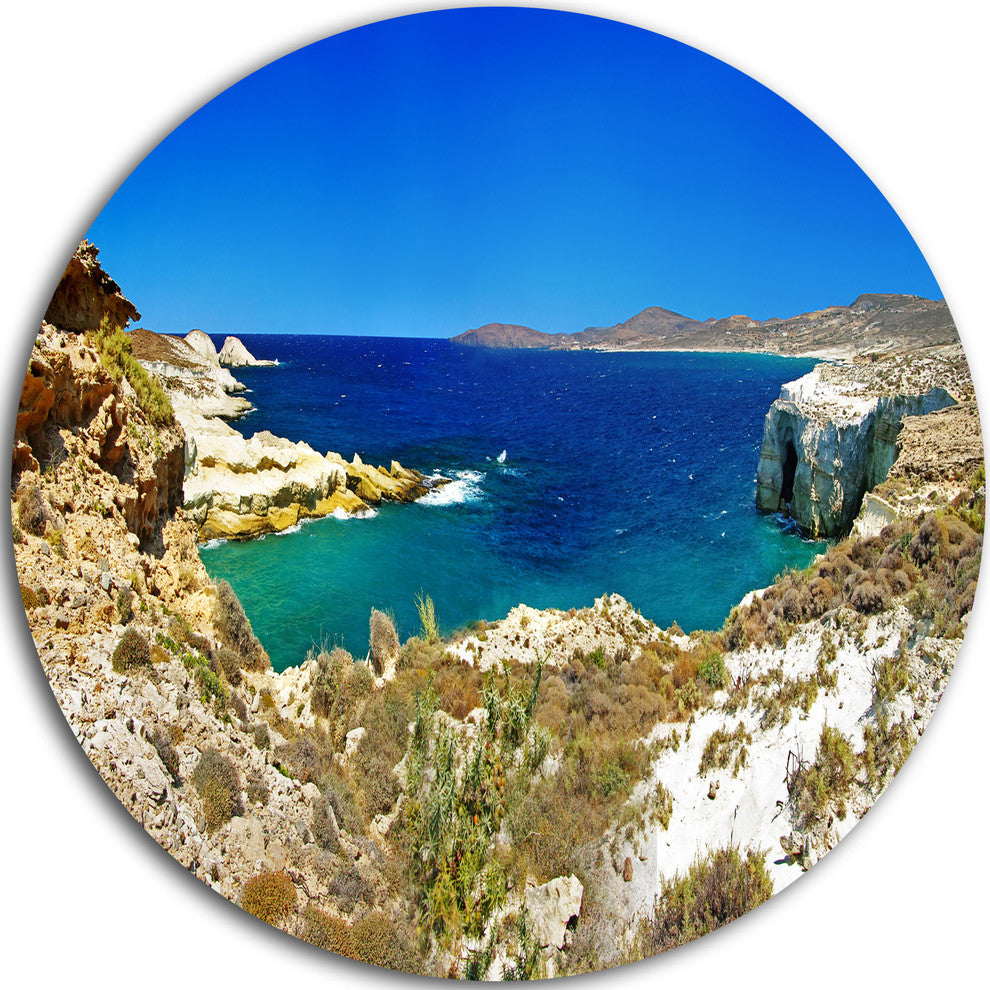 Milos Island Bay Panorama, Seashore Round Wall Art, 23"
