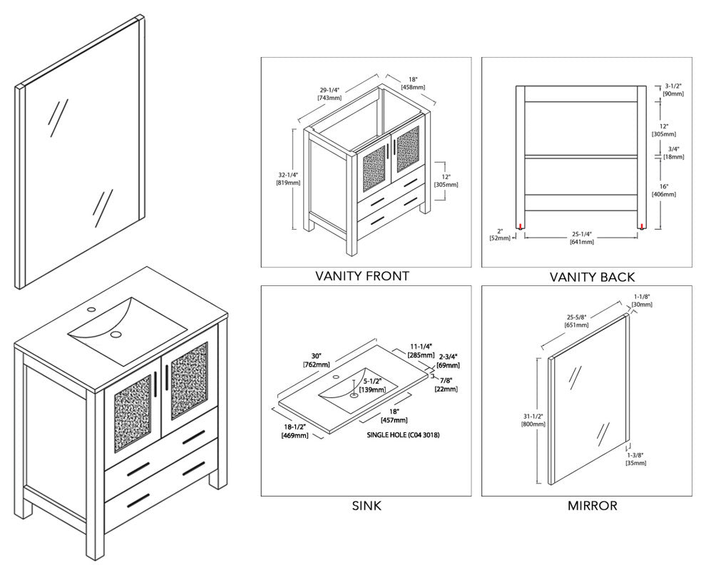Sydney 30" Vanity Set With Mirror, Espresso
