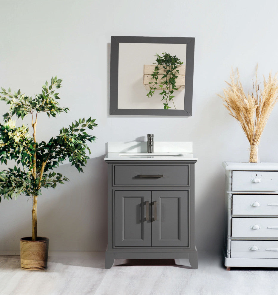 Vanity Art Bathroom Vanity Set With Engineered Marble Top, 30", Gray, Standard Mirror