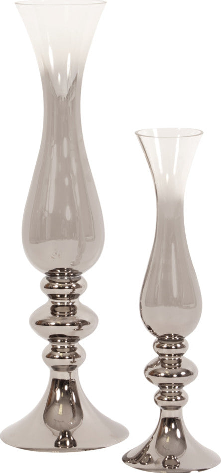 Howard Elliott Smoky Glass Chrome Vase, Large