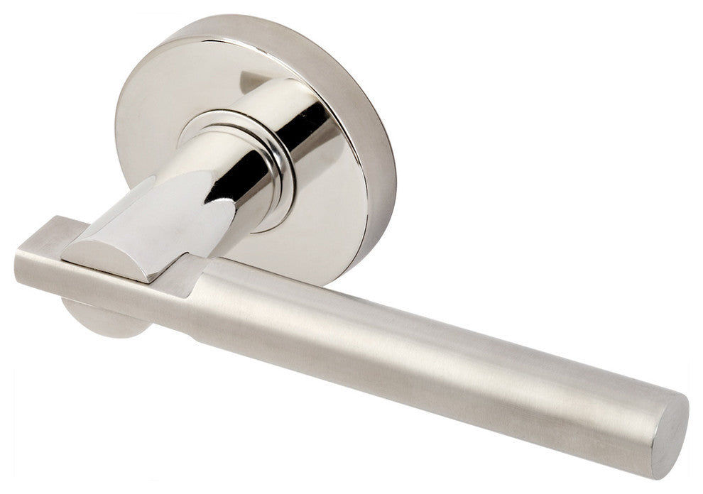 Sequoia Lever, Tubular Privacy, Split Finish Polished/Satin Stainless Steel