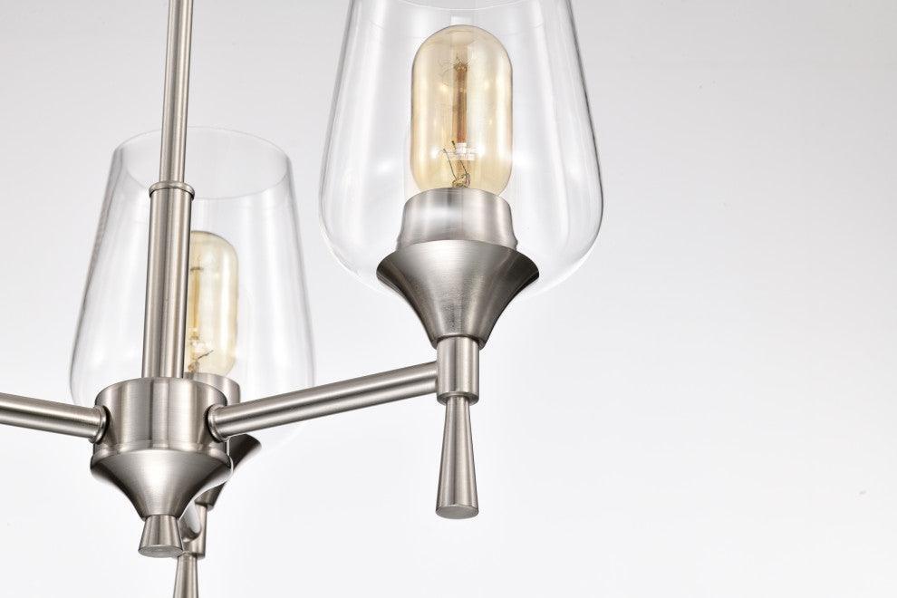3-Light Brushed Nickel Modern Chandelier With Clear Glass Shades