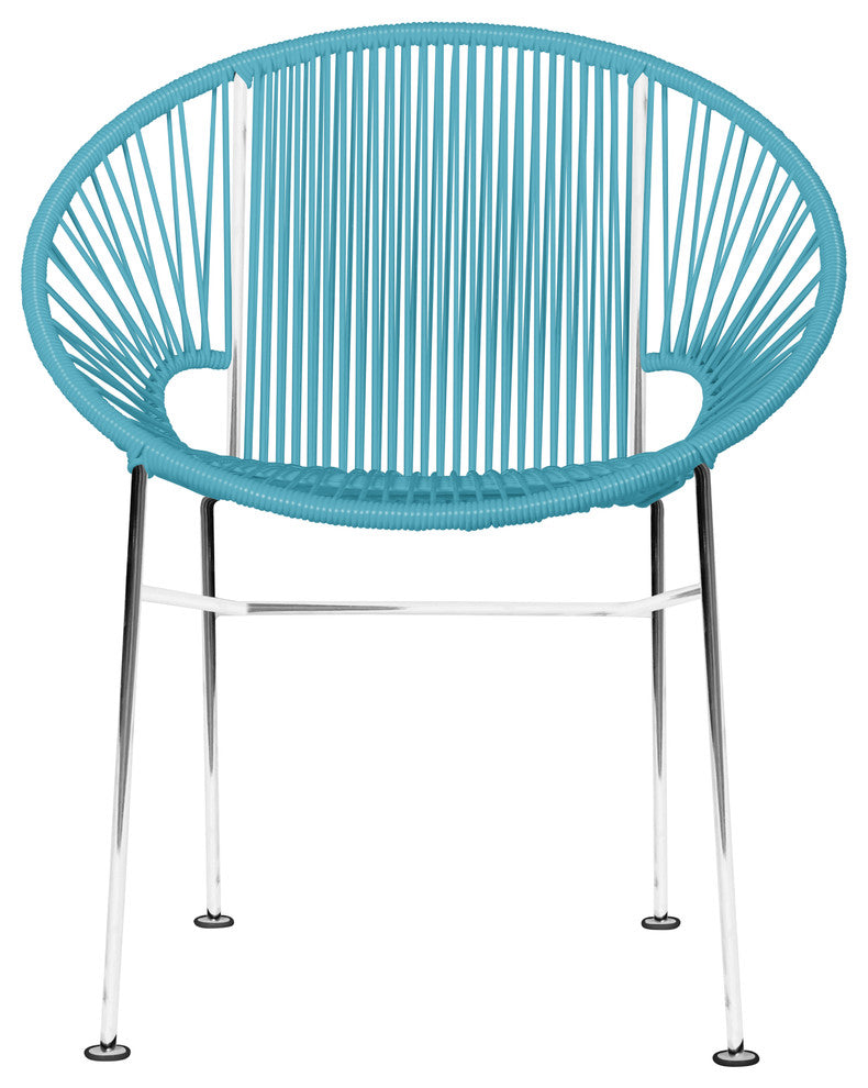 Concha Indoor/Outdoor Handmade Dining Chair, Blue Weave, Chrome Frame
