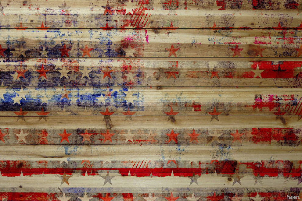 "Stars and Stripes" Print on Natural Pine Wood, 60"x40"