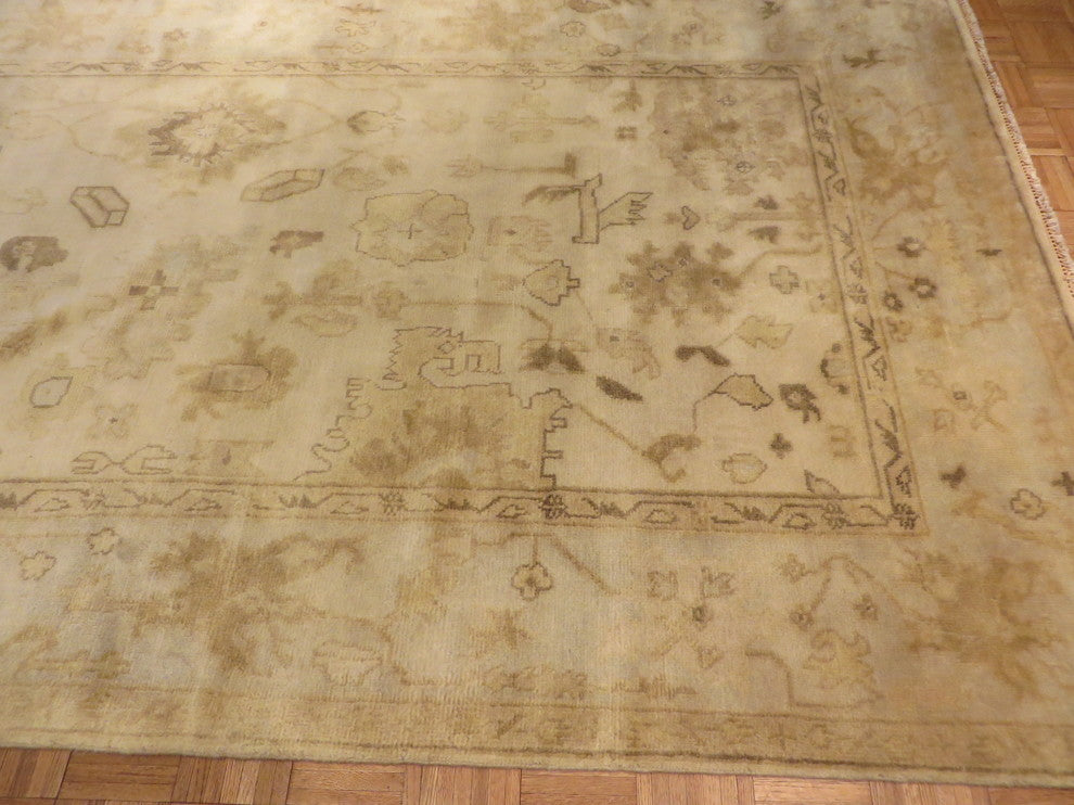 6x9 Hand Knotted Ivory/sky Blue Oushak Oriental Rug Vegetable Dyes