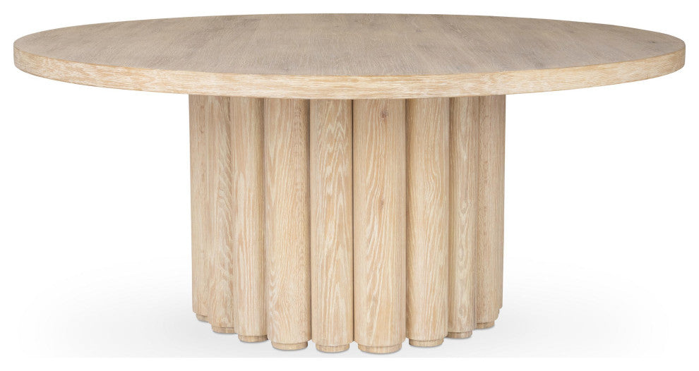 Tiber Oak Wood Round Dining Table, 70", Whitewash