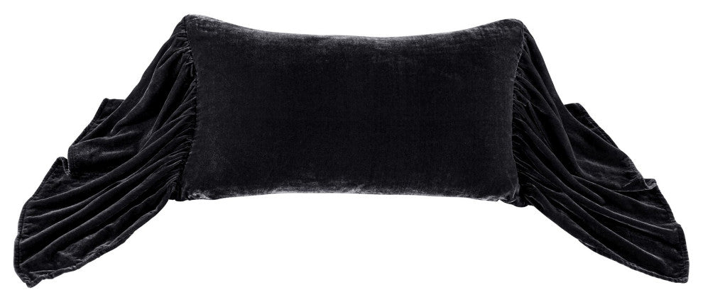 Stella Silk Velvet Long Ruffled Pillow, 26x14", Black