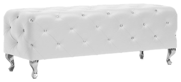 Baxton Studio Stella Crystal Tufted Modern Bench, White