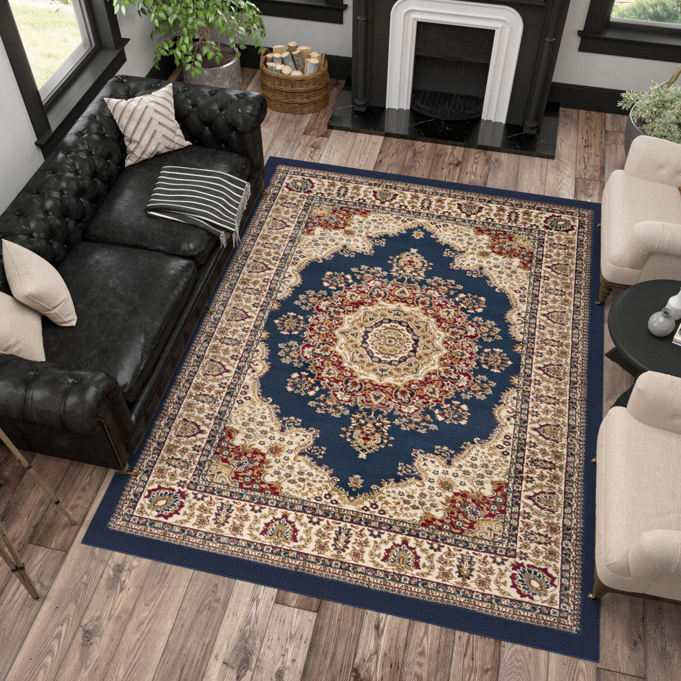 Fiona Traditional Oriental Navy Rectangle Area Rug, 6.7' x 9.6'