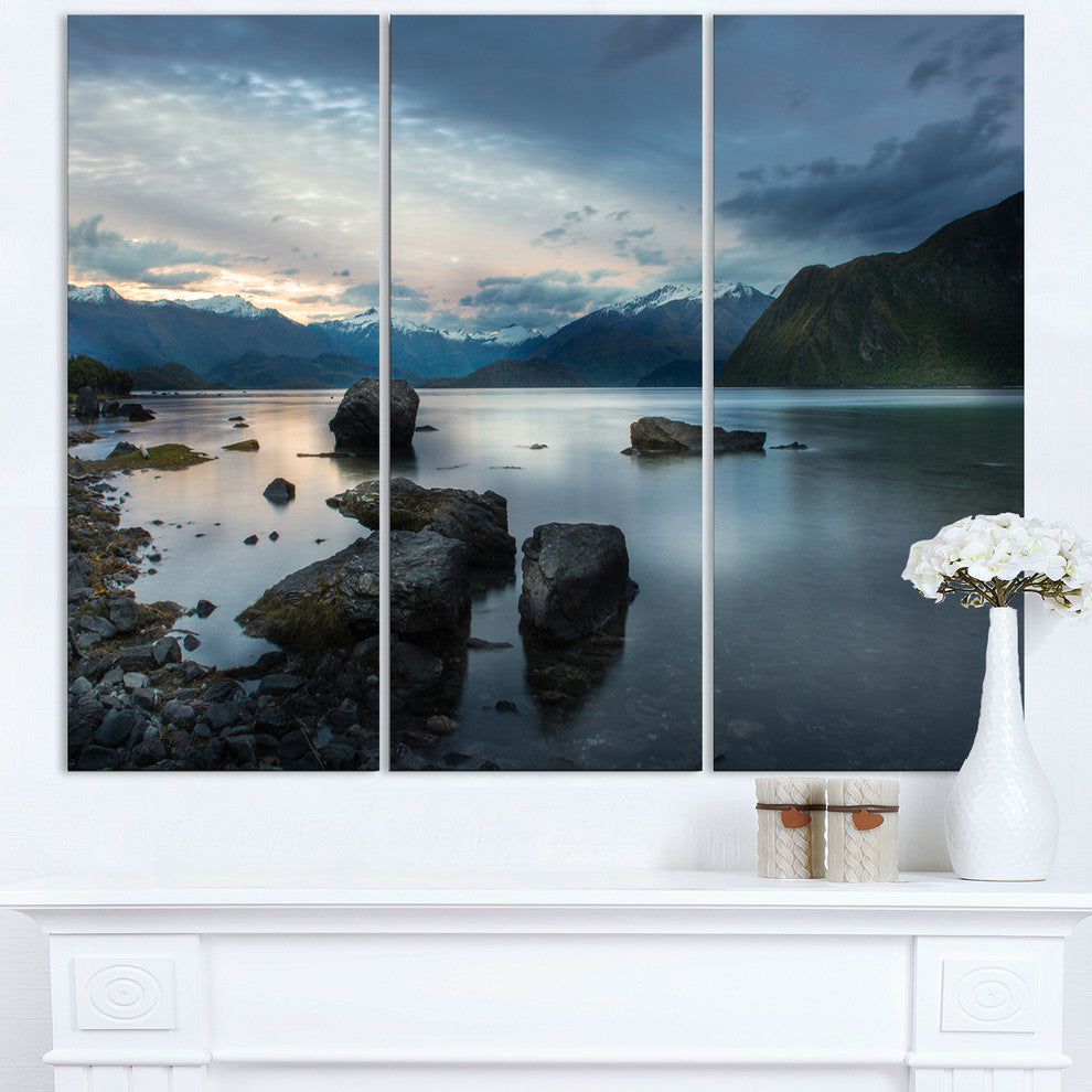 "Large Rocks and Distant Cloudy Mountains" Metal Wall Art, 3 Panels, 36"x28"