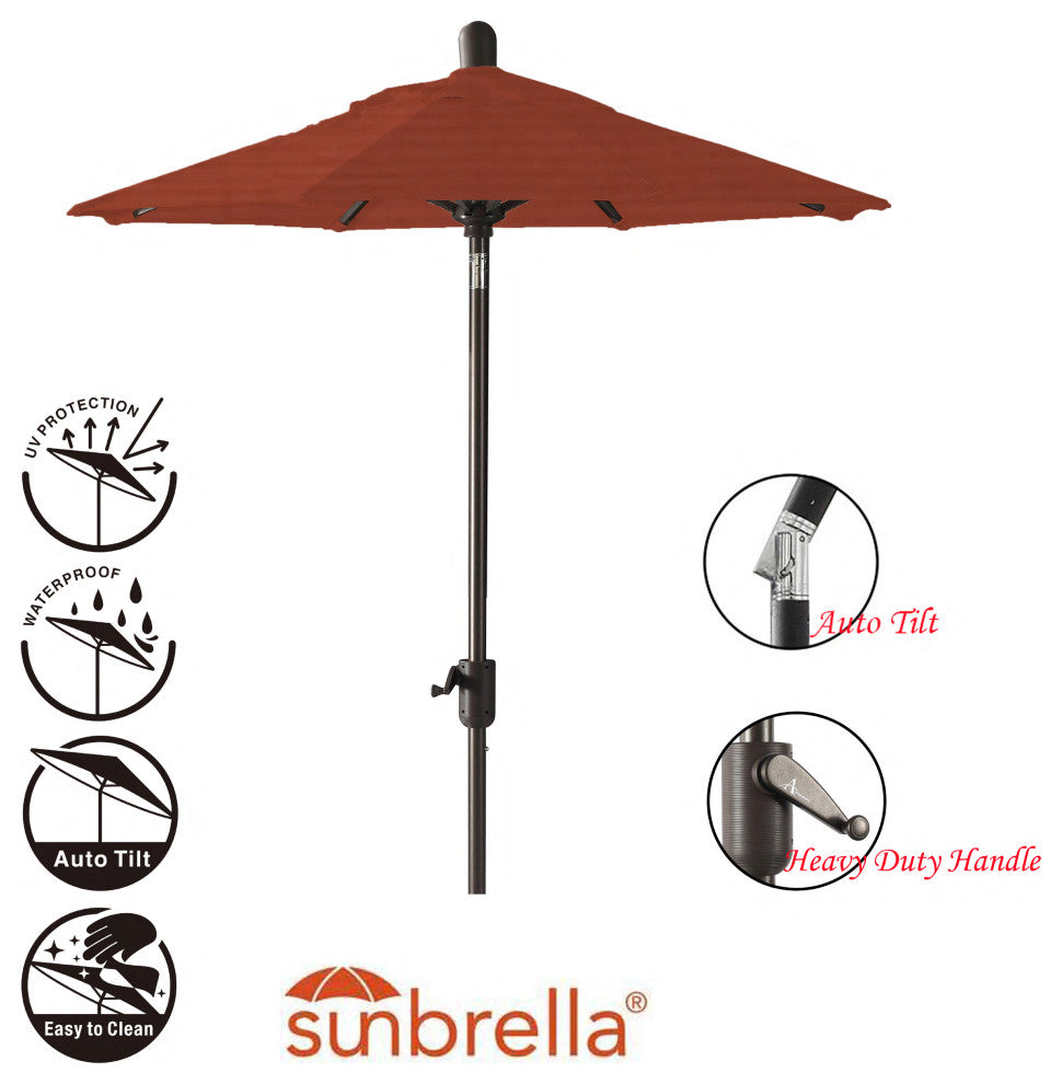 6' Round Auto Tilt Market Umbrella, Antique Bronze Frame, Terracotta